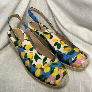 Cole Haan Women's Cloudfeel Espadrilles Slingback Azure Lemon Print Size 9.5